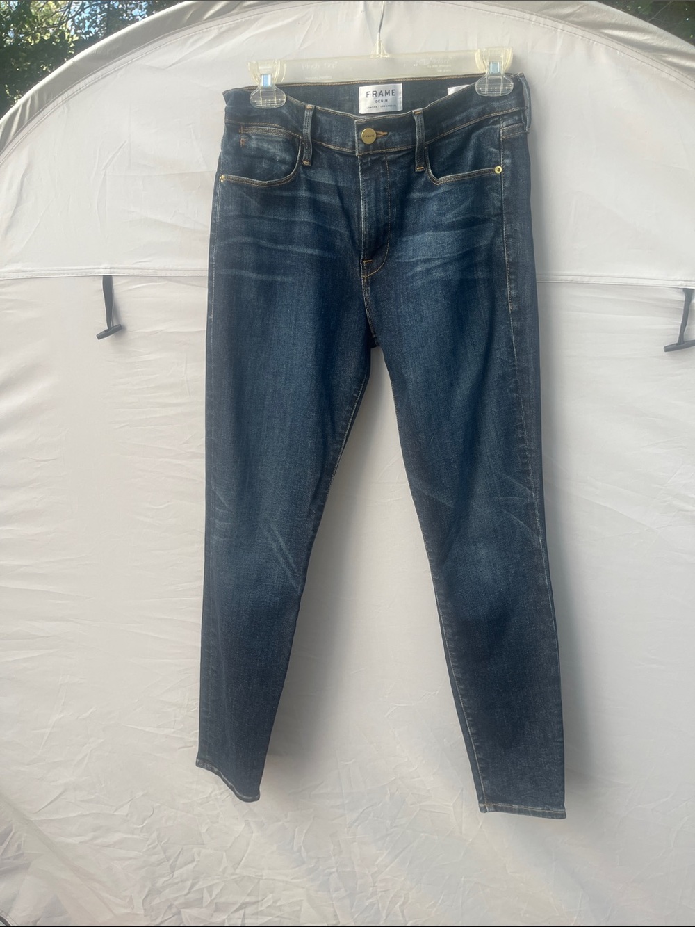 Frame Denim Lehigh Skinny Jeans in Dark Blue Wash
